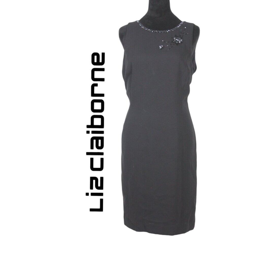 Liz Claiborne Black Sleeveless Dress with Beaded Shoulder Size 12P